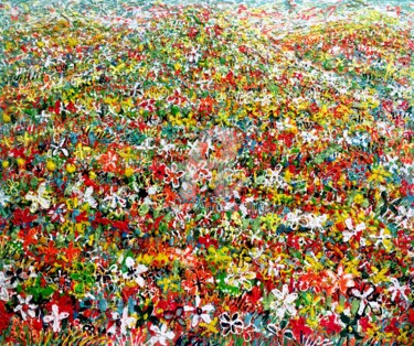 FLOWERS MULTICOLORS Painting titled "FLOWERS MULTICOLORS" by Natalia Kuruch, Original Artwork, String Art