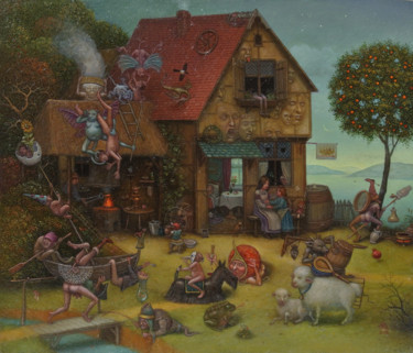 Семья кузнеца (Blacksmith family) Картина под названием "Семья кузнеца (Blac…" - Михаил Лобырев (Micha Lobi), Подлинное произведение искусства, Масло