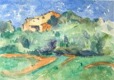 La Ferme de Bellevue, étude d'après Cézanne, 15x21cm, 2019 Painting titled "La Ferme de Bellevu…" by Alain Crousse (ACWATERCOLORS), Original Artwork, Watercolor