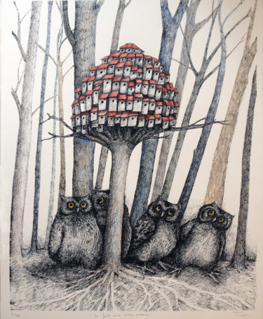 Prenten & gravures getiteld "La forêt aux mille…" door Mélissa Tresse, Origineel Kunstwerk, Zeefdruk