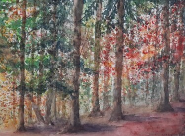 Malerei mit dem Titel "Forêt d'automne" von Carole D'Eyssautier, Original-Kunstwerk, Aquarell