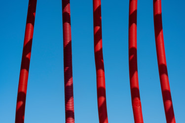 rayures sur tuyaux rouges sur ciel bleu Photography titled "rayures sur tuyaux…" by Elisabeth Laplante, Original Artwork, Digital Photography
