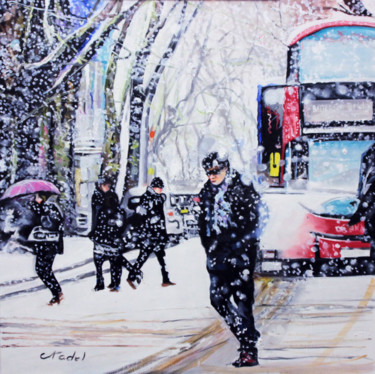 Painting titled "neige sur londres" by Clotilde Nadel, Original Artwork, Oil