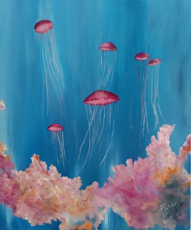 Peinture intitulée "Corail et Méduses" par Françoise Rutillet, Œuvre d'art originale, Huile