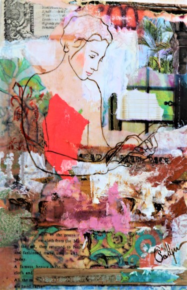 Peinture intitulée "Pluméria" par Sablyne, Œuvre d'art originale, Encre Monté sur Panneau de bois