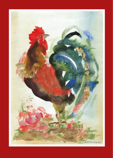 Painting titled "Солнечная птица 4" by Tanya Melart, Original Artwork, Watercolor