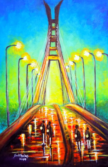 Schilderij getiteld "Lekki Ikoyi  Bridge" door Olaoluwa Smith, Origineel Kunstwerk, Acryl