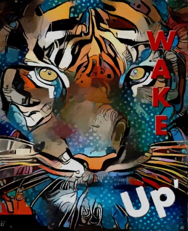 Wake'up  - Gouache/inks/ panel - 80x65 cm-tiger