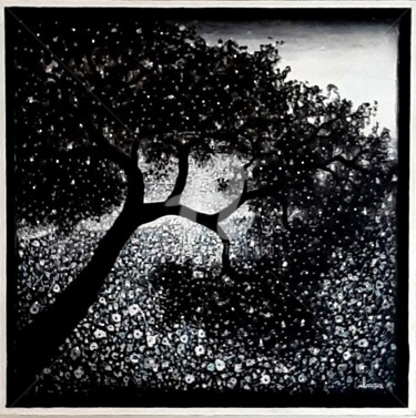 Painting titled "Arbre et lumière vé…" by Henri Ibara, Original Artwork, Acrylic Mounted on Wood Stretcher frame