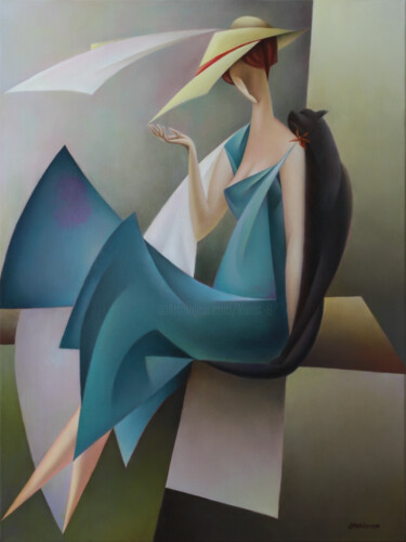 April lady Painting titled "April lady" by Isaac Feldman, Original Artwork, Oil Mounted on Wood Stretcher frame