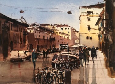 Pittura intitolato "Verona’s bikes" da Svetlana Kostina, Opera d'arte originale, Acquarello