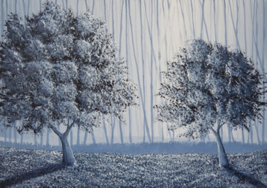 Forêt monochrome Malerei mit dem Titel "Forêt monochrome" von Bruno Lemasson, Original-Kunstwerk, Acryl