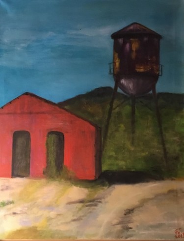 绘画 标题为“Silo et ferme rouge” 由Frédérique Cretin (Fé), 原创艺术品, 油