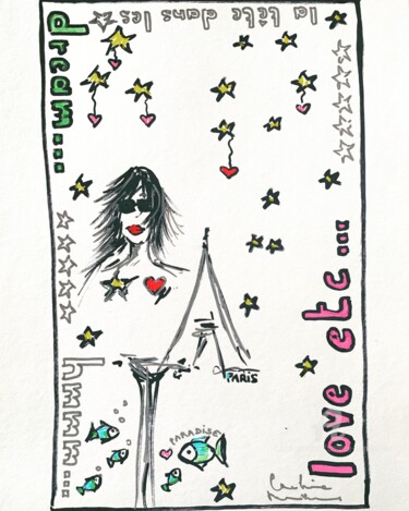 Dessin intitulée "Love etc" par Caroline Montigneaux, Œuvre d'art originale, Marqueur