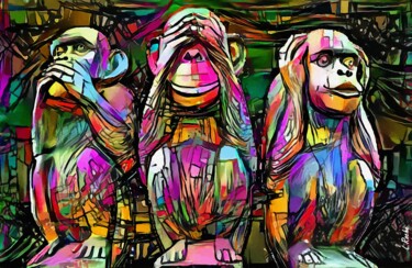 3 Monos - monkeys on panel - 80x50 cm