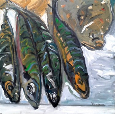 Painting titled "L'Etal Du Pêcheur" by Brigitte Starckmann, Original Artwork, Oil