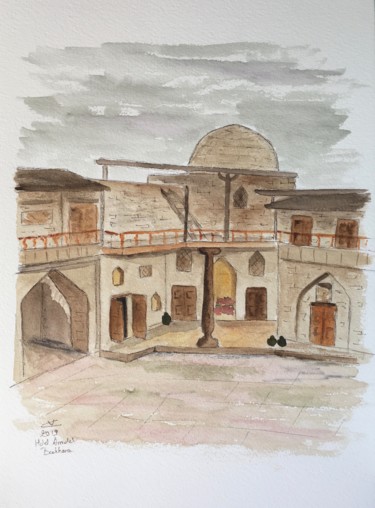 Peinture intitulée "A caravanserail in…" par Véronique Crombé, Œuvre d'art originale, Aquarelle