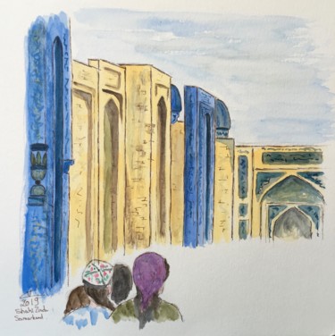 Peinture intitulée "Pilgrims at Shahi Z…" par Véronique Crombé, Œuvre d'art originale, Aquarelle