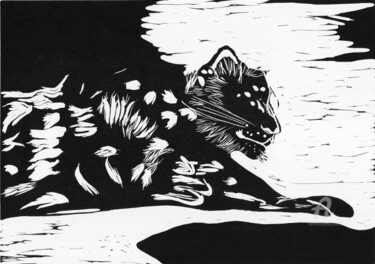 Druckgrafik mit dem Titel "Léopard des neiges" von Andreja Soleil, Original-Kunstwerk, Linoldrucke