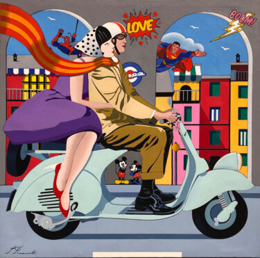 ""PASSAGGIO IN VESPA"" başlıklı Tablo Alfredo Pieramati tarafından, Orijinal sanat, Petrol