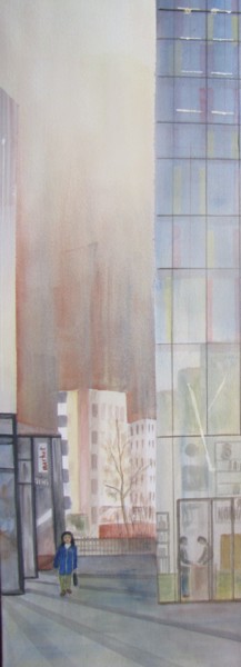 Painting titled "Grand angle 2" by Eliane Robin, Original Artwork, Watercolor Mounted on Wood Stretcher frame