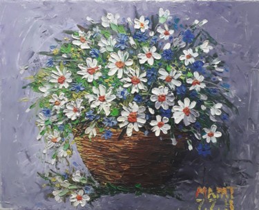 Ζωγραφική με τίτλο "Daisies" από Marat Japarov, Αυθεντικά έργα τέχνης, Λάδι Τοποθετήθηκε στο Ξύλινο φορείο σκελετό