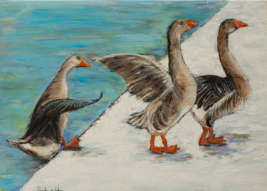 Peinture intitulée "Les oies de Visé" par Pardo Y Cobo, Œuvre d'art originale, Huile Monté sur Châssis en bois