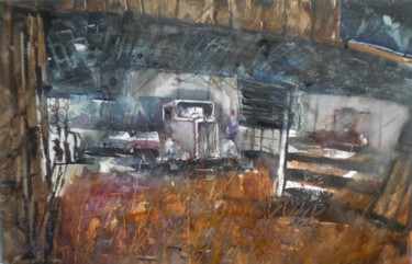 Malerei mit dem Titel "cars in countryside" von Giorgio Gosti, Original-Kunstwerk, Aquarell