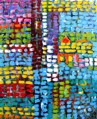 Schilderij getiteld "Playground" door Jean Mirre, Origineel Kunstwerk, Olie Gemonteerd op Frame voor houten brancard