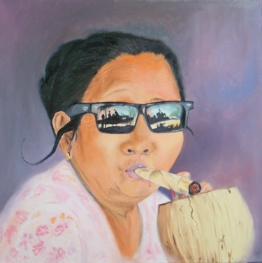 Peinture intitulée "Madame de Birmanie…" par Maryse Curinier-Rochette, Œuvre d'art originale, Huile Monté sur Châssis en bois