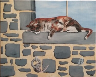 Painting titled "chat breton" by Frederique Reffet, Original Artwork, Oil