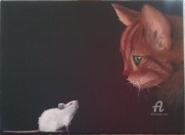 Peinture intitulée "souris et chat le f…" par Frederique Reffet, Œuvre d'art originale, Huile
