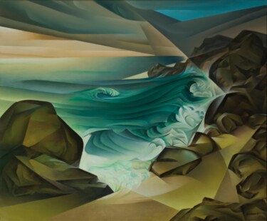 Painting titled "An der Küste" by Isaac Feldman, Original Artwork, Oil Mounted on Wood Stretcher frame