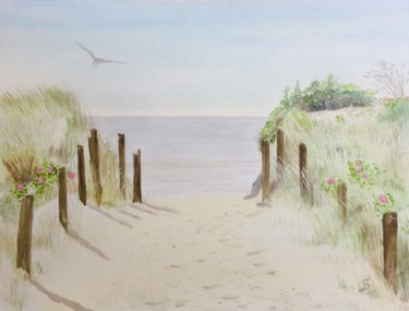 le chemin á la plage Peinture intitulée "le chemin á la plage" par Stefan Dhein, Œuvre d'art originale, Aquarelle