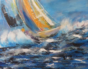 Régate en Méditerranée déchaînée Peinture intitulée "Régate en Méditerra…" par Véronique Degabriel, Œuvre d'art originale, Acrylique