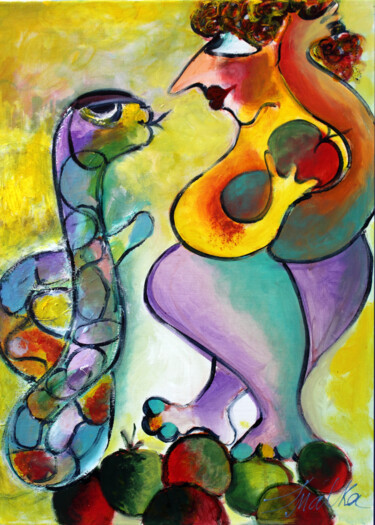 Pintura intitulada "Virgo (Eve with Ser…" por Malka Tsentsiper, Obras de arte originais, Acrílico