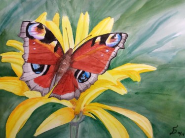 Malerei mit dem Titel "Chrysanthème avec P…" von Stefan Dhein, Original-Kunstwerk, Aquarell
