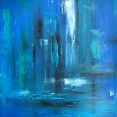 Painting titled "Waterfalls" by Ludwika Pilat, Original Artwork, Acrylic Mounted on Wood Stretcher frame