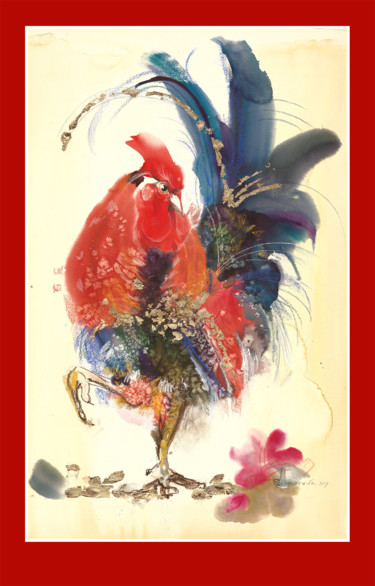 Painting titled "Солнечная птица 14" by Tanya Melart, Original Artwork, Watercolor