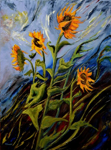 Peinture intitulée "Tournesols d'octobre" par Pascal Baudot, Œuvre d'art originale, Huile