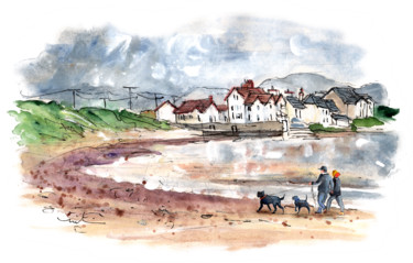 Walking The Dogs On Anglesey 绘画 标题为“Walking The Dogs On…” 由Miki De Goodaboom, 原创艺术品, 水彩