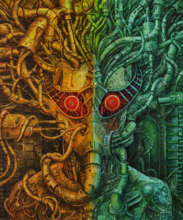 Painting titled "Masque mécanique bi…" by Macchimay, Original Artwork, Acrylic