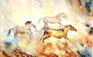 la chevauchée Peinture intitulée "la chevauchée" par Catherine Saint Fontaine, Œuvre d'art originale, Aquarelle