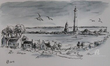 绘画 标题为“PAYSAGE MARIN” 由Alain Devienne, 原创艺术品, 圆珠笔