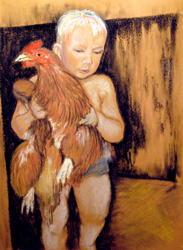 Pintura titulada "Atrapé.  Поймал." por Natalia Laletina, Obra de arte original, Pastel
