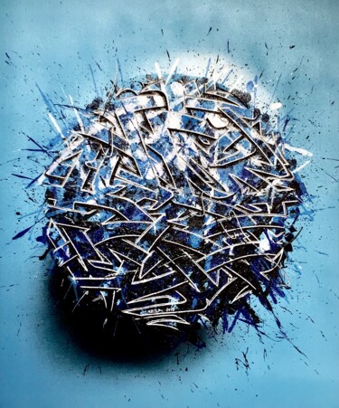 blue mike Peinture intitulée "blue mike" par Kesa Graffiti, Œuvre d'art originale, Bombe aérosol Monté sur Panneau de bois