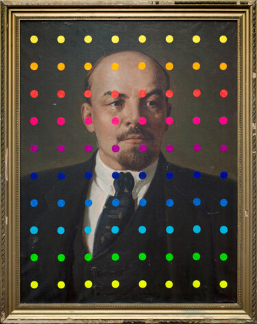 Painting titled "Lenin with Сolored…" by Oleksandr Balbyshev, Original Artwork, Oil Mounted on Wood Stretcher frame