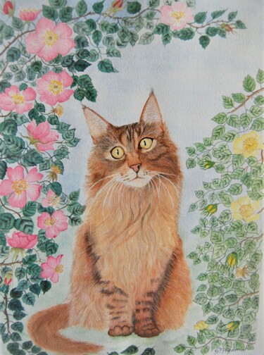Painting titled "le rêveur- chat de…" by Patricia Giroldini Hyvernat, Original Artwork, Watercolor