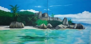 Painting titled "Ilha paradisíaca" by São Vieira, Original Artwork, Acrylic Mounted on Wood Stretcher frame