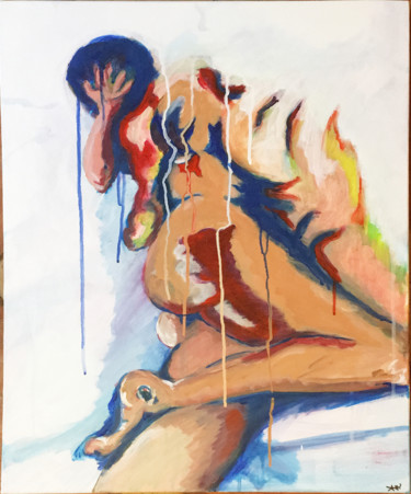 Peinture intitulée "Couple sur draps bl…" par Xavier Trobel, Œuvre d'art originale, Acrylique